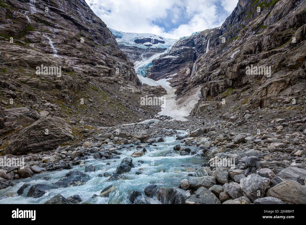 Braccio Briksdalsbreen del ghiacciaio Jostedalsbreen in Norvegia, Scandinavia Foto Stock