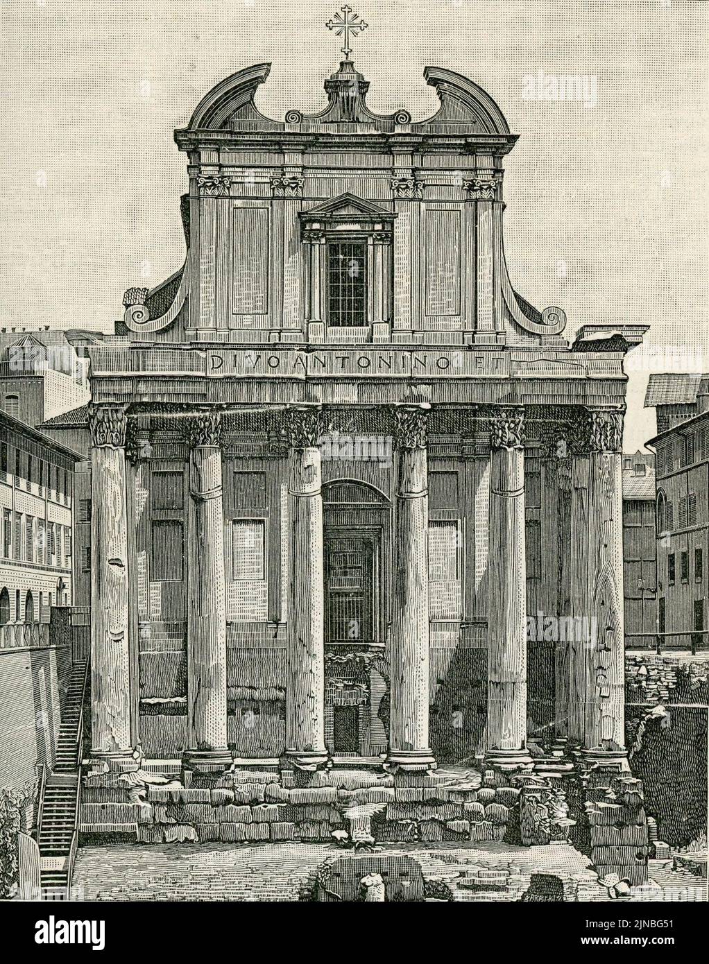 Tempio di Antonino e Faustina xilografia Foto Stock