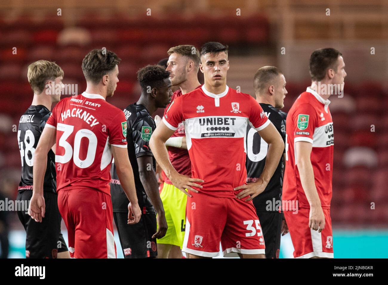 Un abbattuto Isaia Jones #35 di Middlesbrough a tempo pieno Foto Stock