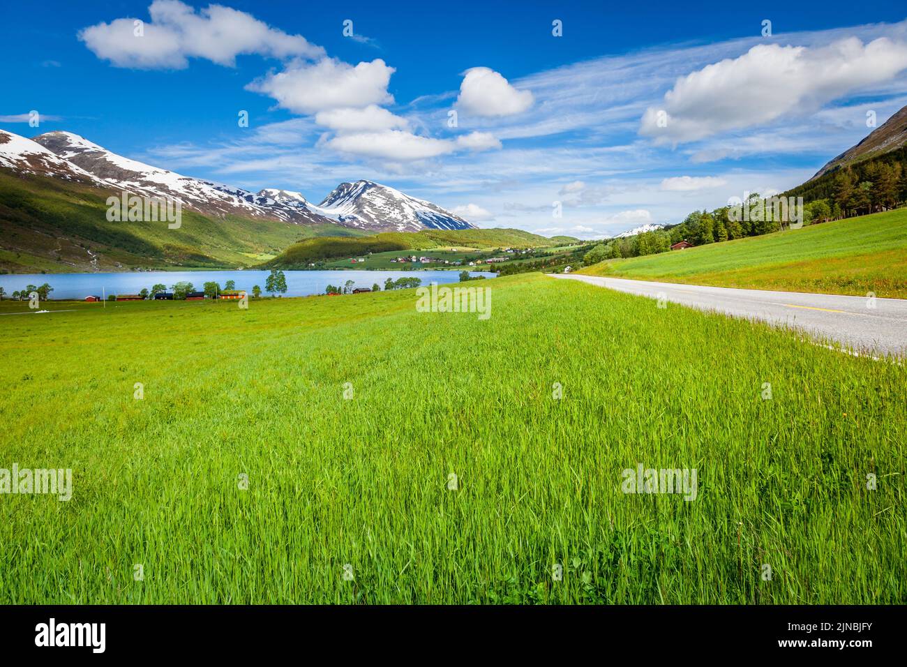 Norvegia Campagna e fattoria a Aurlandsfjord ramo di Sognefjord Foto Stock