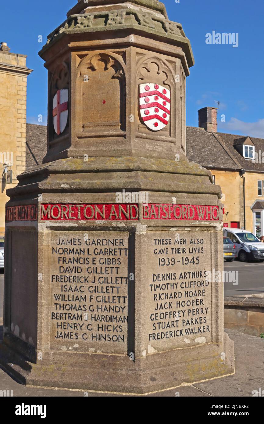 Morton-in-Marsh & Batsford War Memorial, Evenlode Valley, Cotswold District Council, Gloucestershire, Inghilterra, REGNO UNITO, GL56 0LW Foto Stock