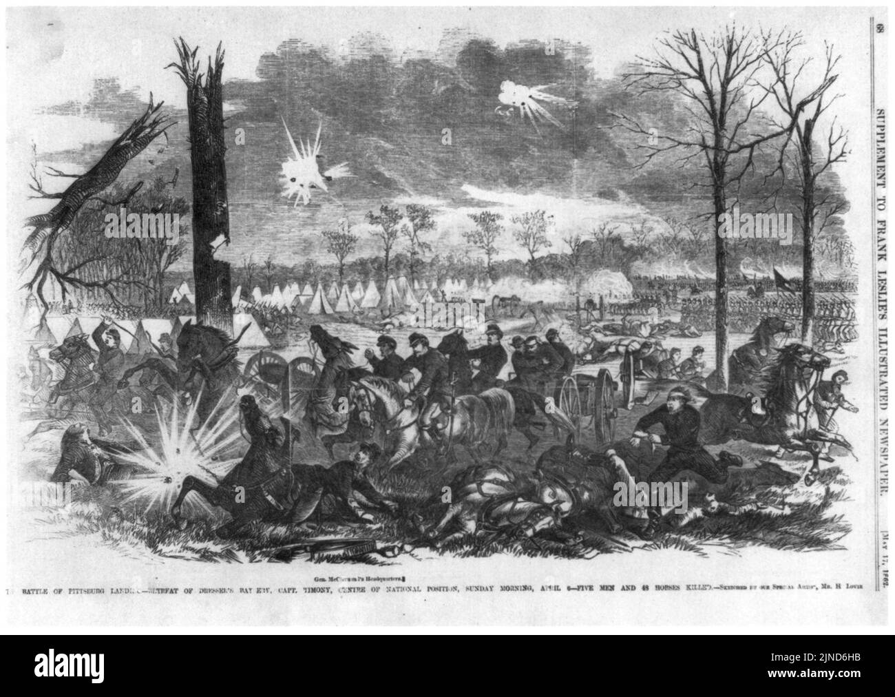 La battaglia di Pittsburg sbarco - Rifugio di Dressel la batteria, Cap. Timony, centro della posizione nazionale, domenica mattina, 6 aprile Foto Stock