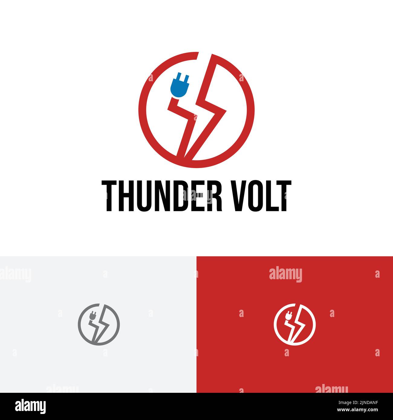 Logo linea circolare spina elettrica Thunder Volt Illustrazione Vettoriale
