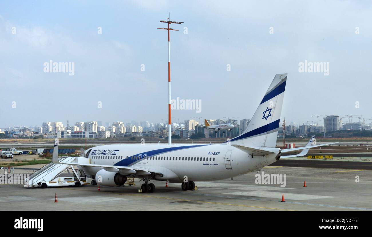 Aerei di El al Israeli Airlines all'aeroporto internazionale ben-Gurion in Israele. Foto Stock