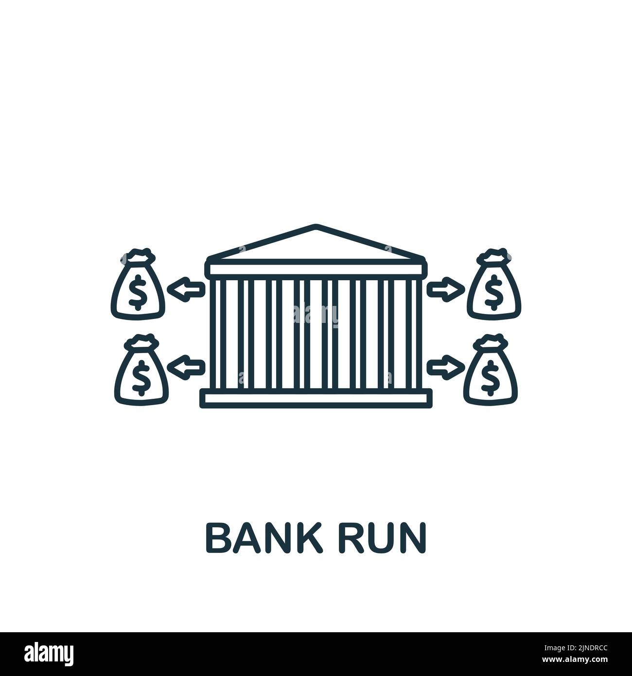 Icona Bank Run (esecuzione bancaria). Icona monocromatica Simple Line Economic Crisis per modelli, web design e infografiche Illustrazione Vettoriale