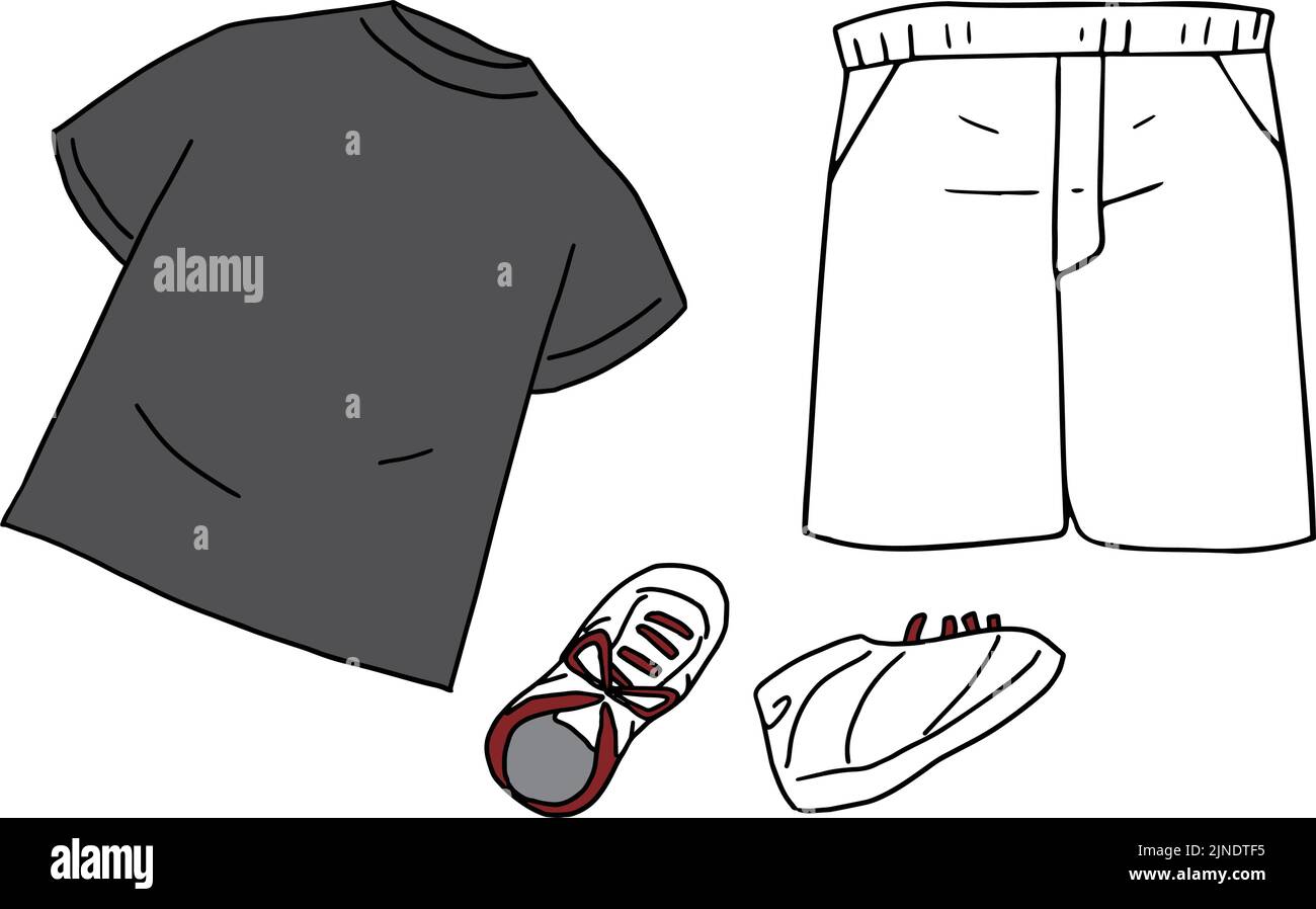 Set di abbigliamento da training, camicia, pantaloncini e scarpe Illustrazione Vettoriale