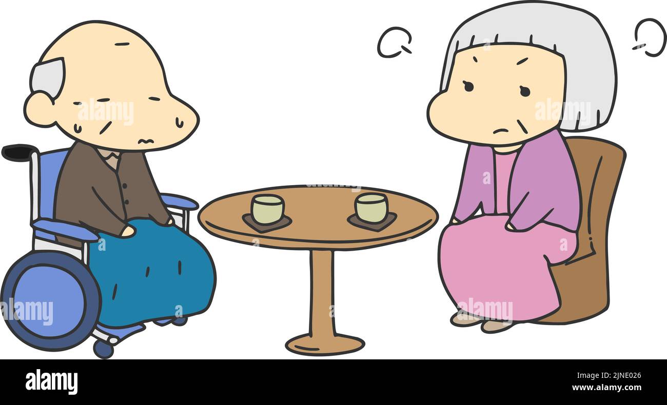 Nonna arrabbiata con nonno giapponese stile manga Illustrazione Vettoriale