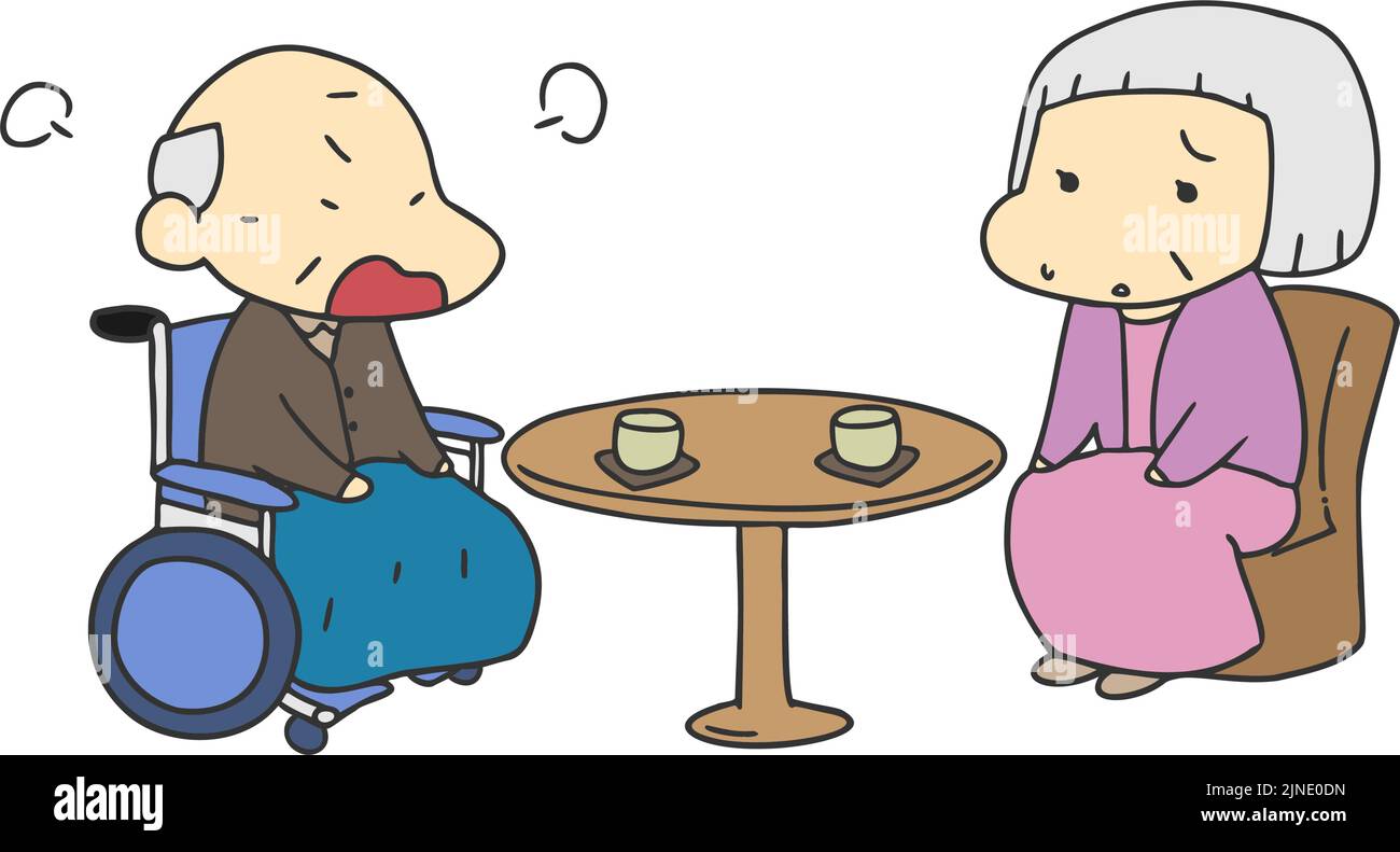 Nonno arrabbiato con nonna giapponese stile manga Illustrazione Vettoriale