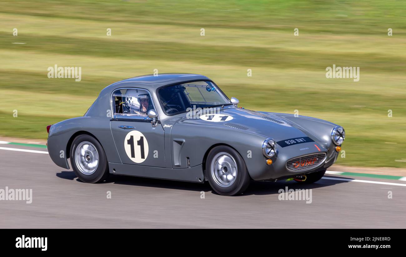 1959 Austin Healey Sebring Sprite con il driver Ding Boston durante la gara di Weslake Cup al Goodwood 79th Members Meeting, Sussex, UK. Foto Stock