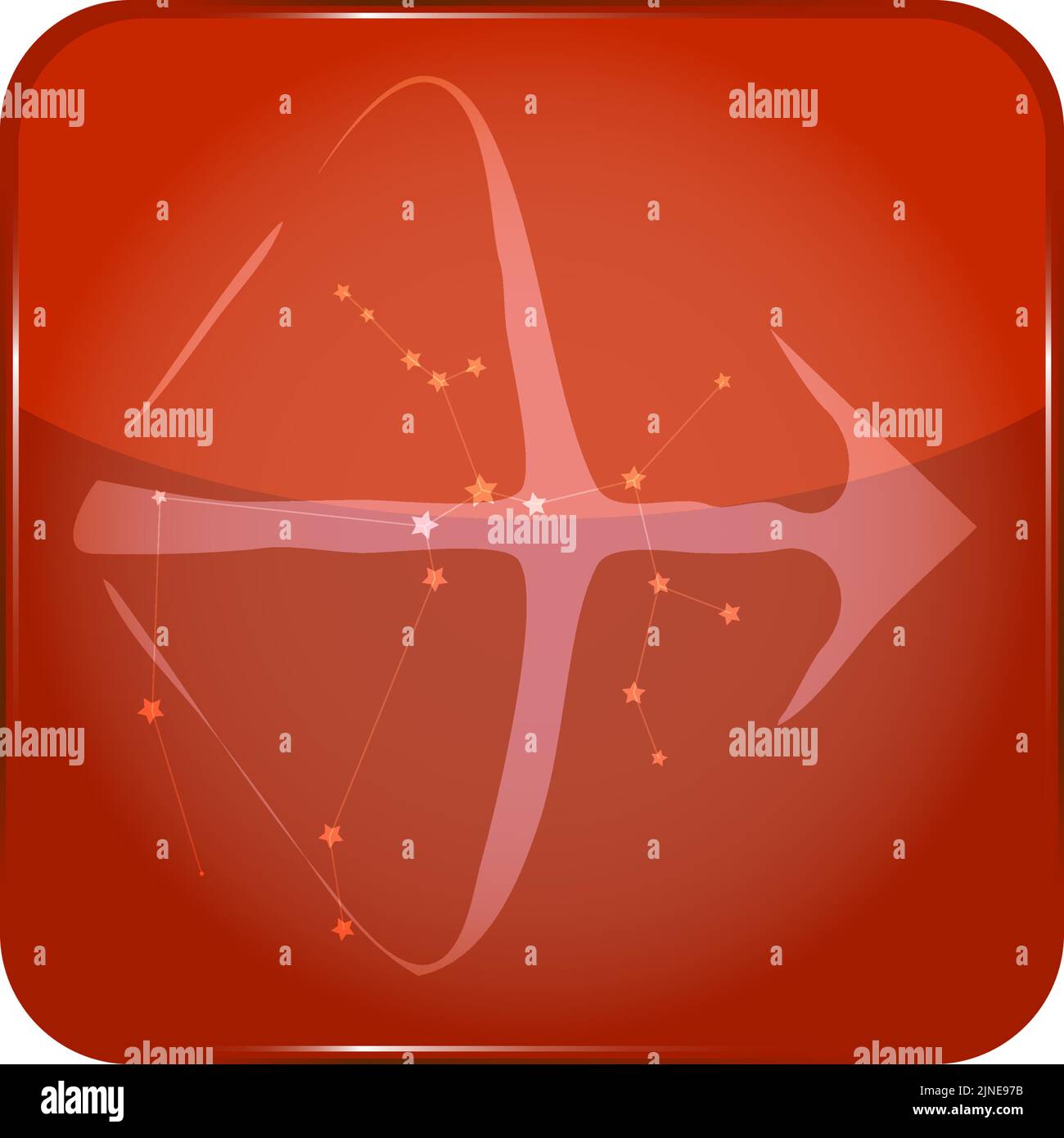 12 costellazioni icona pulsante rosso a forma di stella: Sagittario Illustrazione Vettoriale