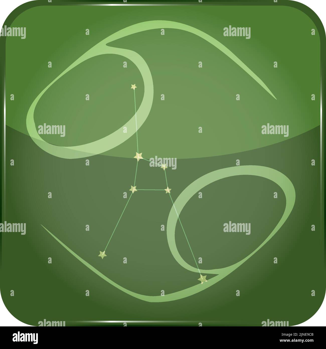 12 costellazioni icona pulsante verde con aggiunta la forma di una stella: Cancro Illustrazione Vettoriale