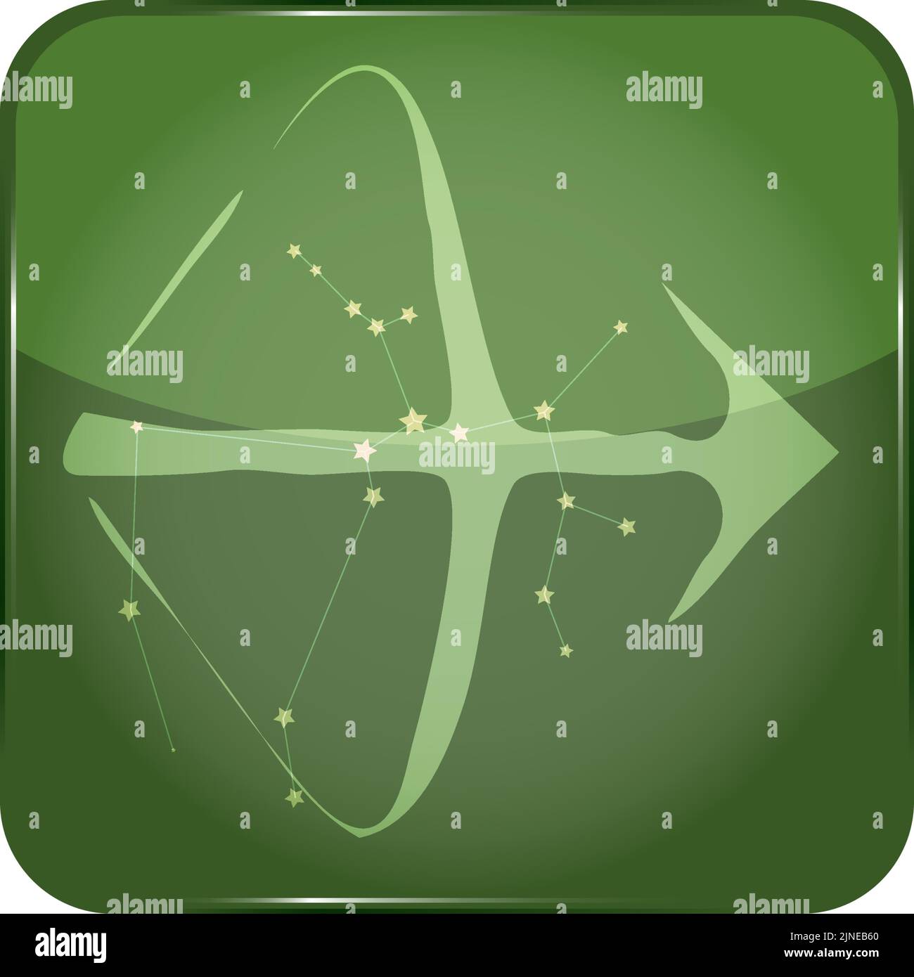 12 costellazioni icona pulsante verde a forma di stella: Sagittario Illustrazione Vettoriale