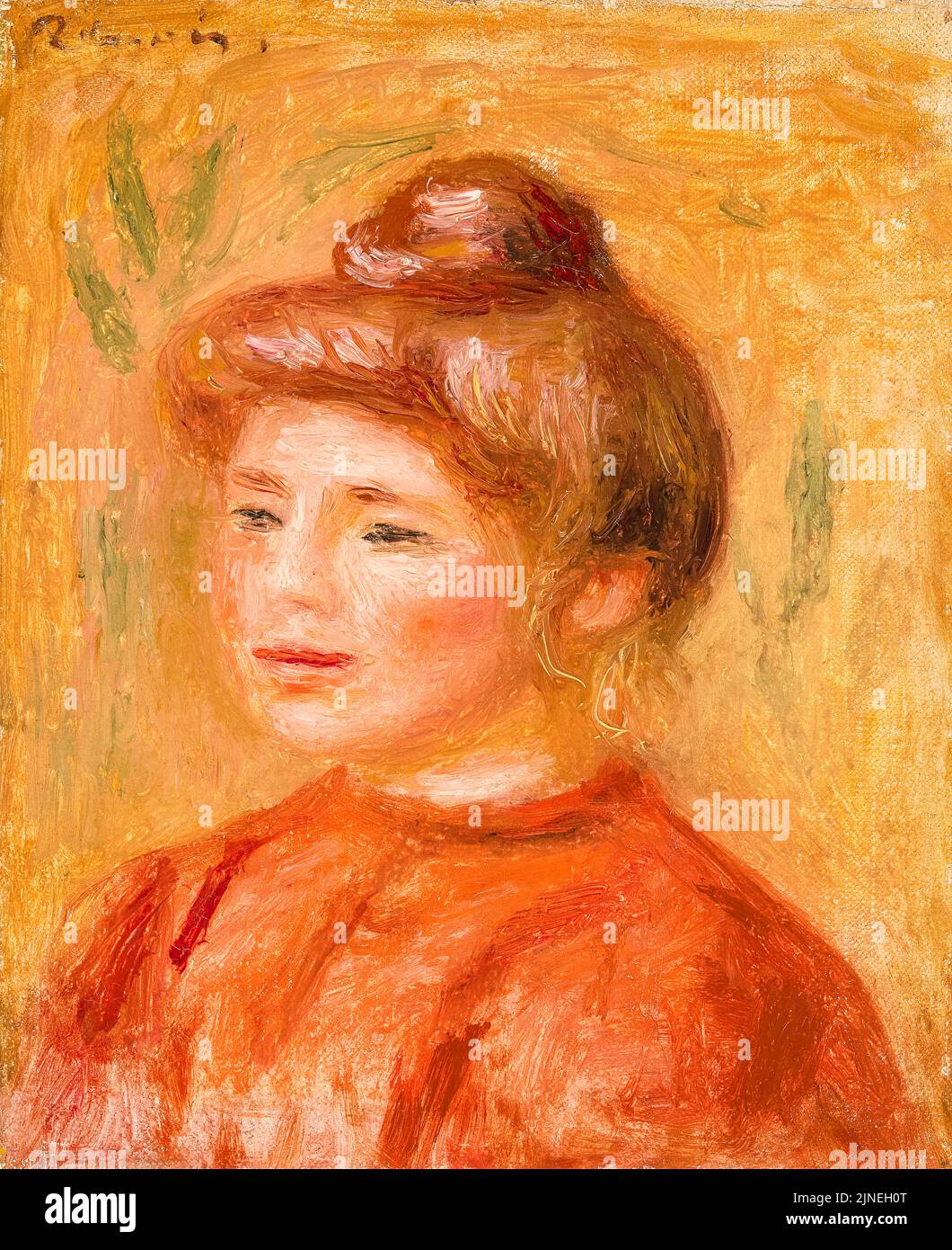Pierre Auguste Renoir, busto di donna in rosso, pittura in olio su tela, 1905-1908 Foto Stock