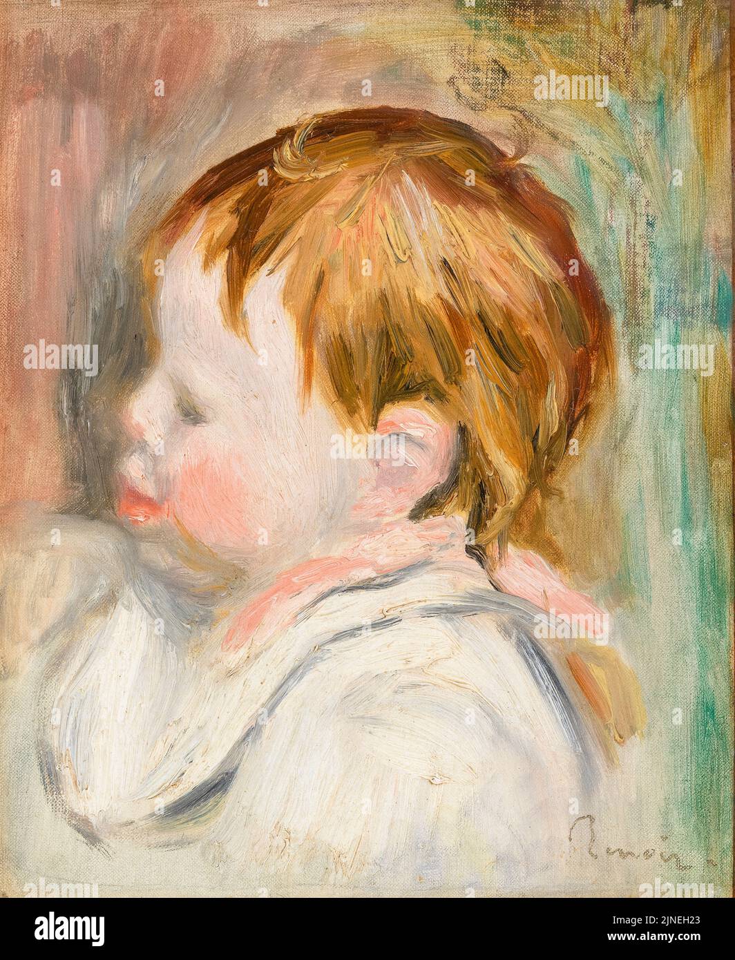 Pierre Auguste Renoir, testa del bambino, dipinto ad olio su tela, circa 1895 Foto Stock