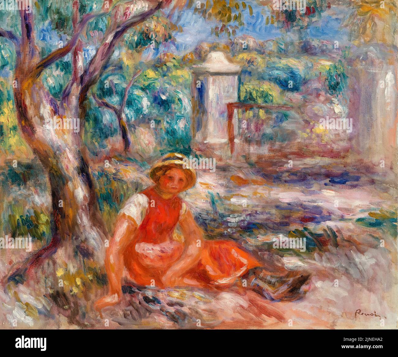 Ragazza ai piedi di un albero, dipinto ad olio su tela di Pierre Auguste Renoir, circa 1914 Foto Stock
