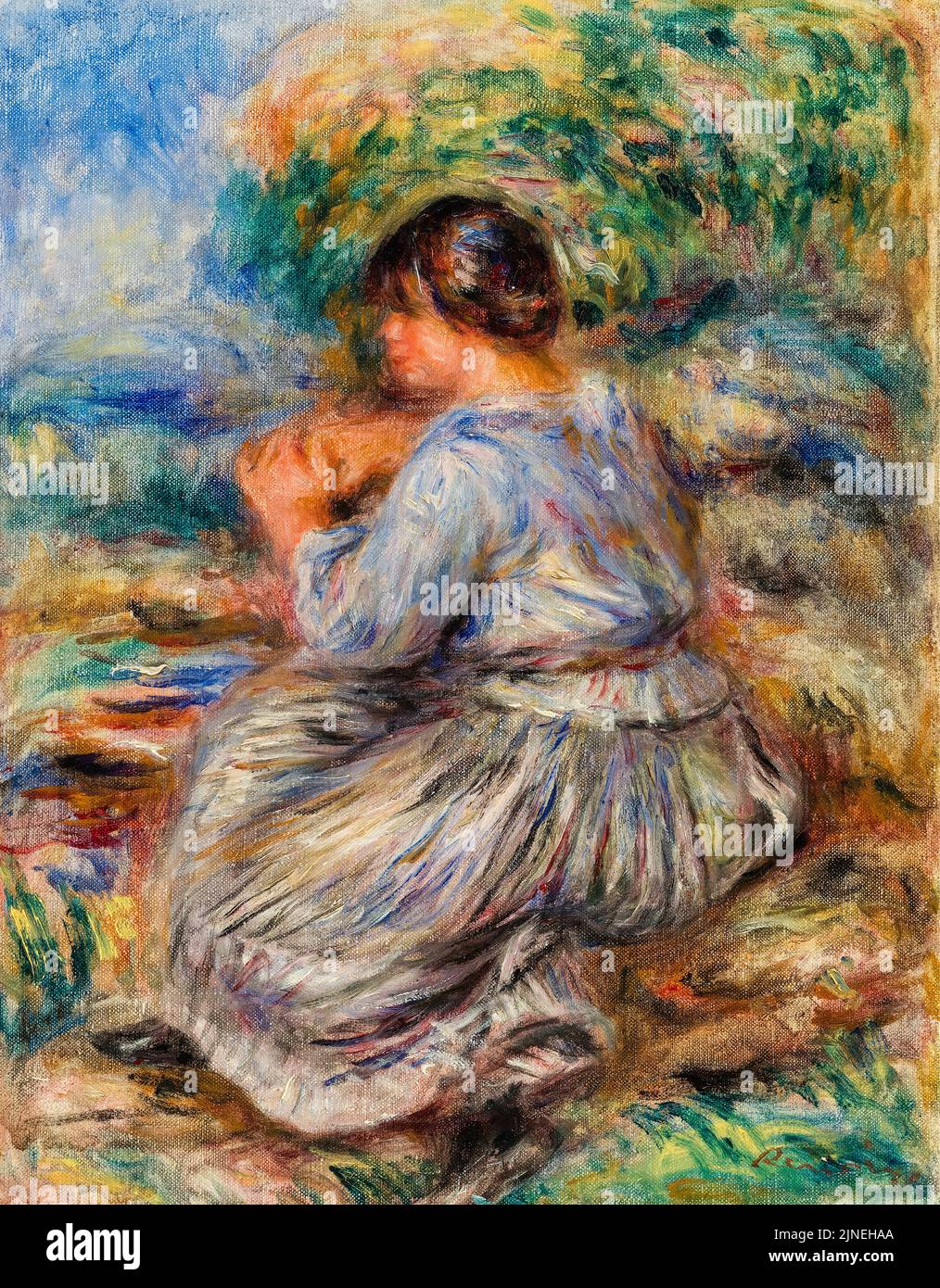 Pierre Auguste Renoir, ragazza seduta in un paesaggio, pittura in olio su tela, circa 1914 Foto Stock