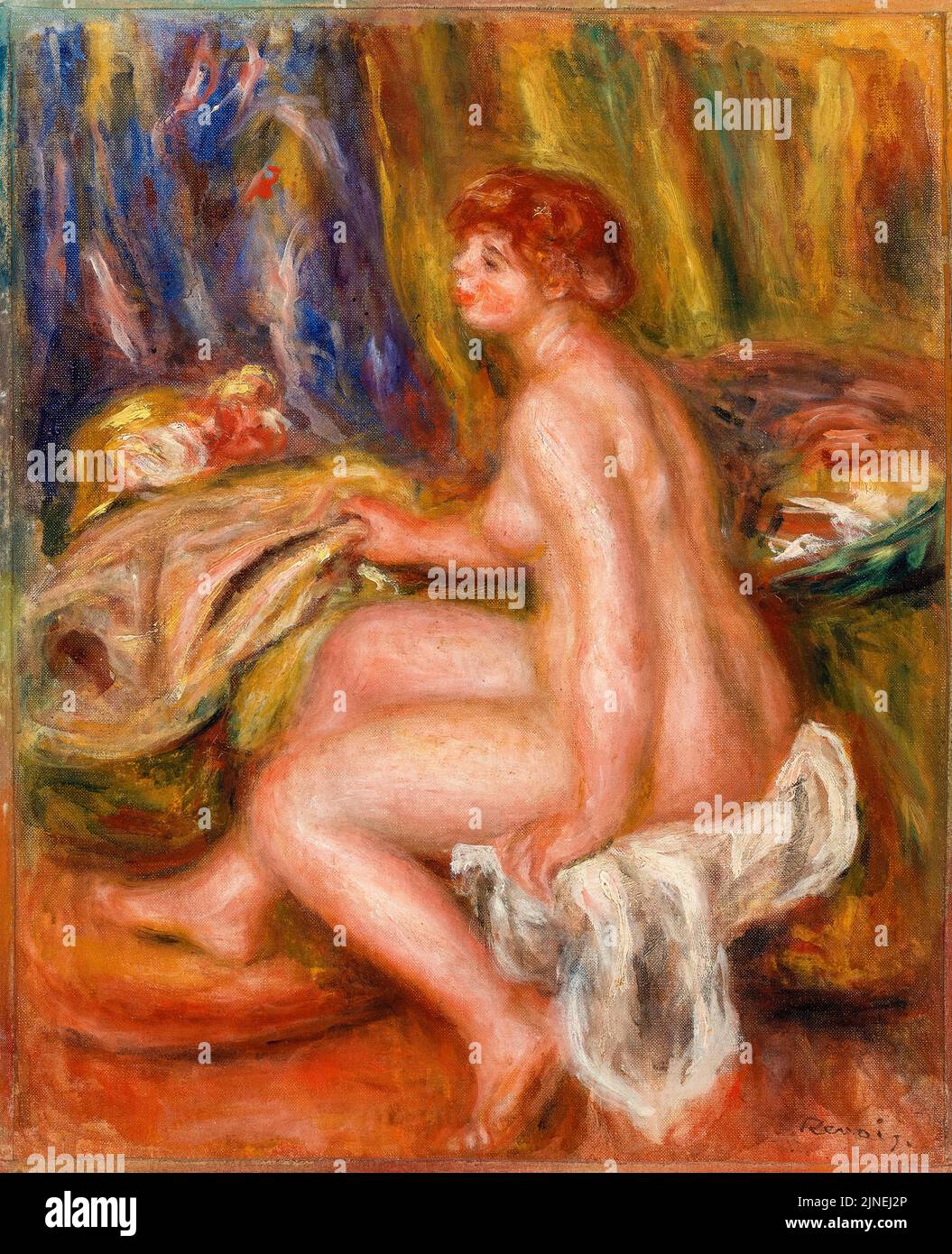 Pierre Auguste Renoir, seduta femmina nudo, Profilo Vista, pittura in olio su tela, circa 1917 Foto Stock