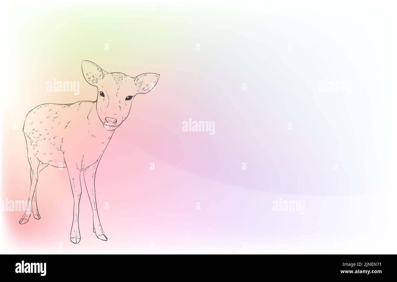 Illustrazioni animali realistiche: Sfondo iridescente: doe staring Illustrazione Vettoriale