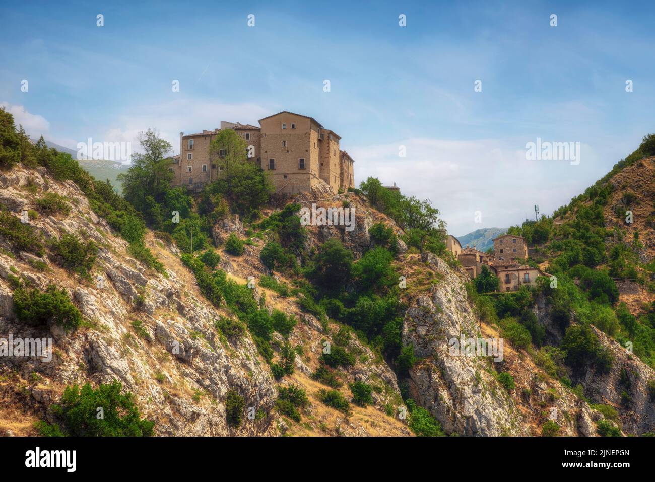 Castrovalva, Aquila, Abruzzo, Italia Foto Stock