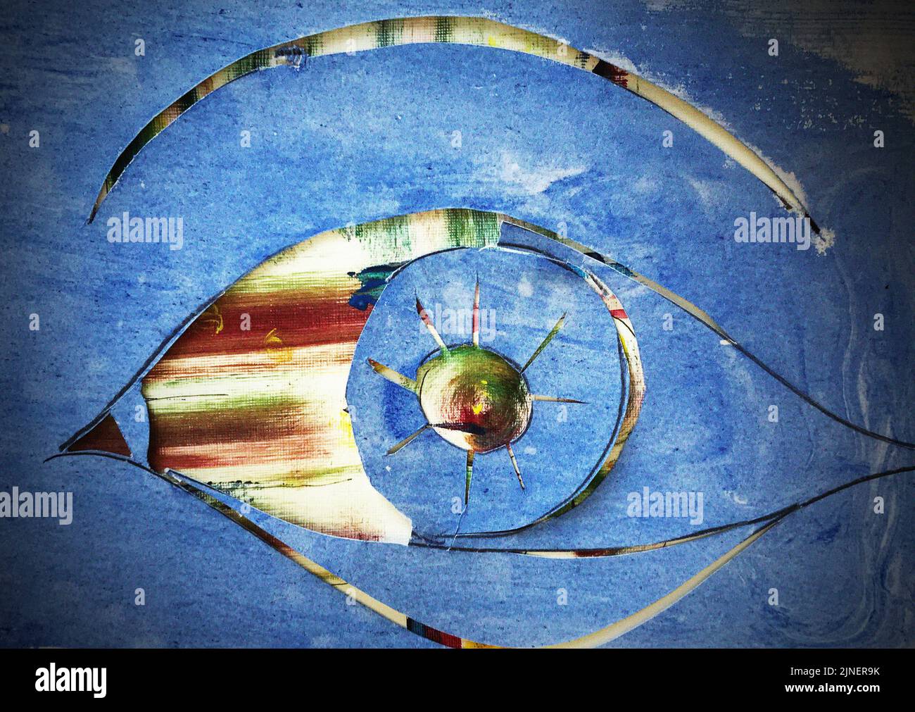 pittura astratta e montaggio di carta incollato Foto Stock