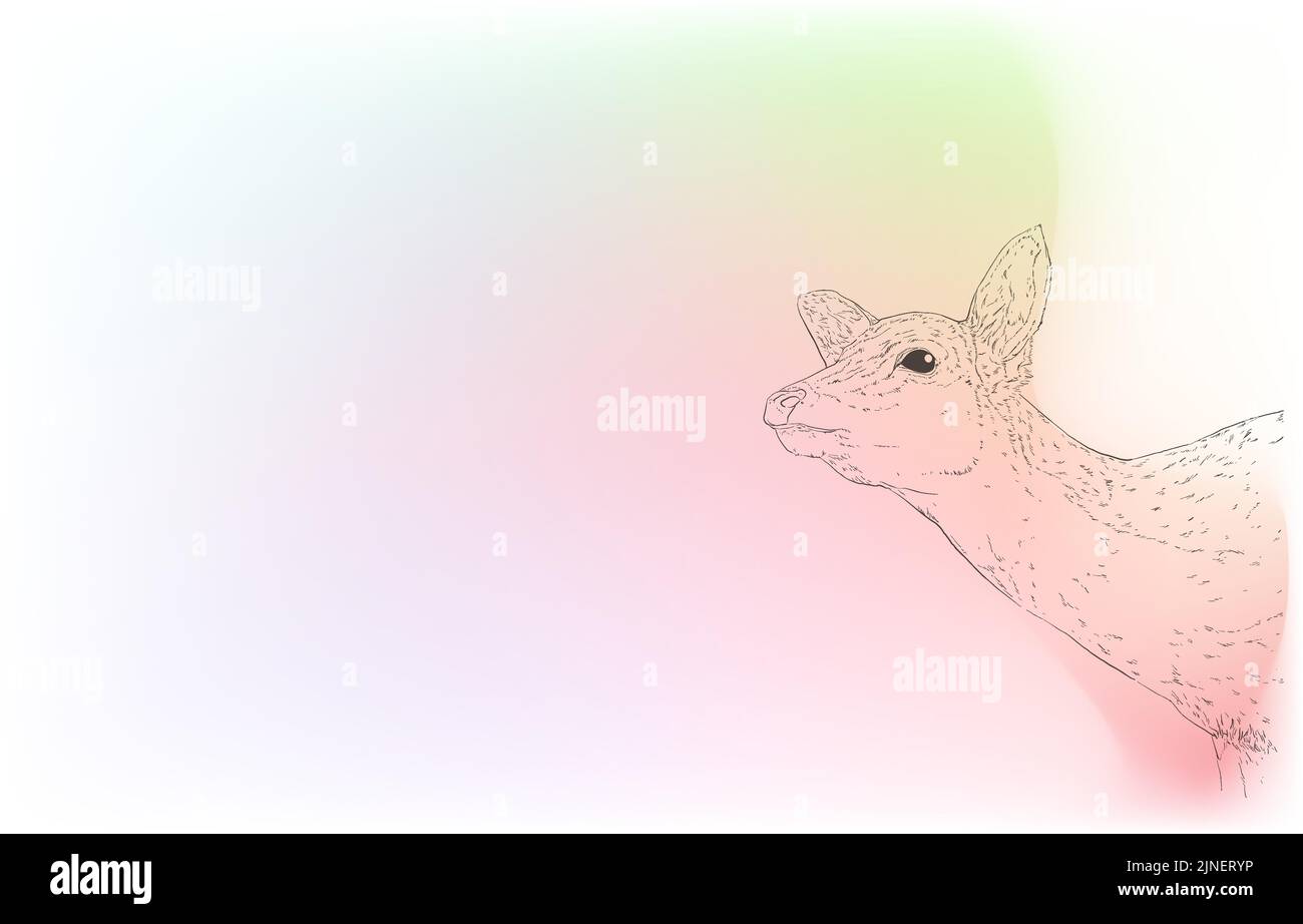 Illustrazioni animali realistiche: Sfondo iridescente: Una femmina del cervo che allunga il collo Illustrazione Vettoriale