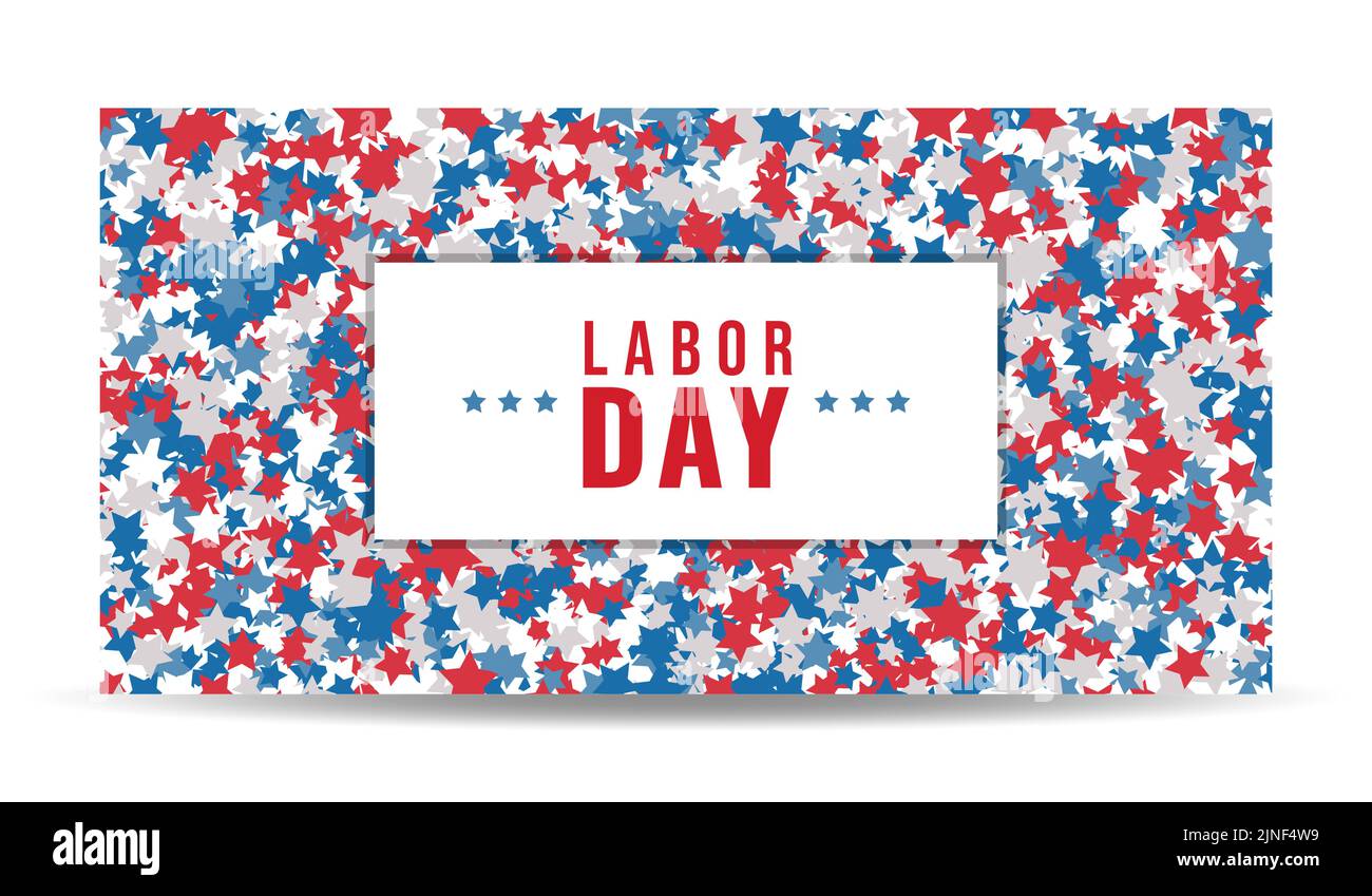 Biglietto d'auguri per il Labor Day o biglietto d'invito. Illustrazione di una festa nazionale americana con una bandiera statunitense. Illustrazione vettoriale Illustrazione Vettoriale