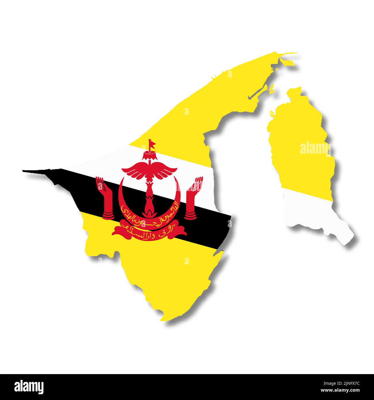 Mappa delle bandiere Brunei su sfondo bianco 3D illustrazione con tracciato di ritaglio Foto Stock