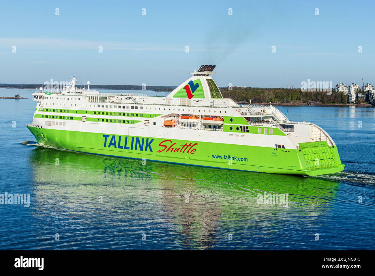 La mattina presto Tallink Silja Line Shuttle traghetto Star partenza da Helsinki, Finlandia per Tallinn, Estonia Foto Stock