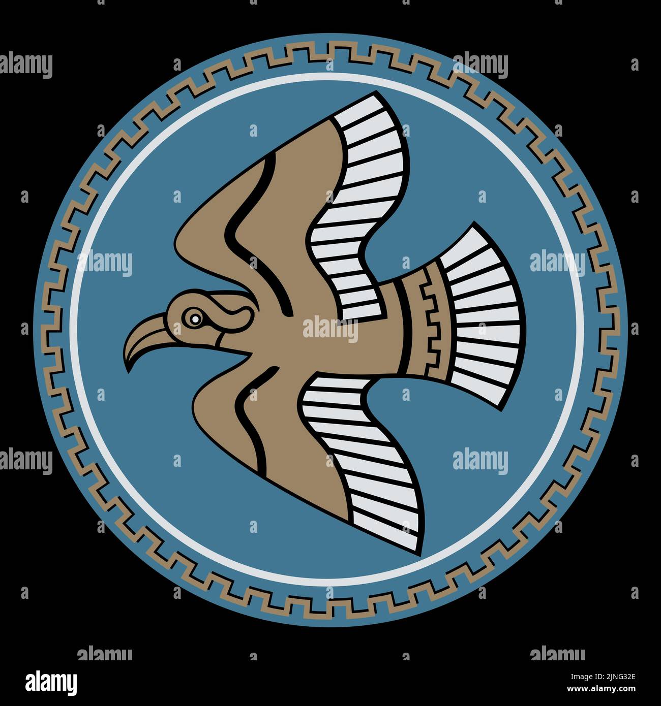 Scudo greco vintage, design. Illustrazione Flying Crow in stile retrò vintage Illustrazione Vettoriale