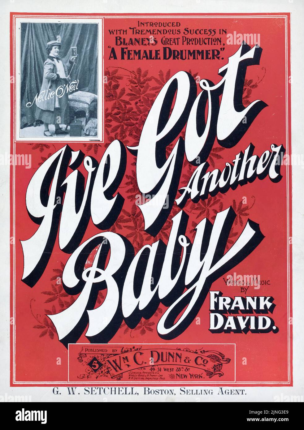 Ho un altro bambino (1899) introdotto nella grande produzione di Blaney "Una batterista femminile", parole e musica di Frank David, pubblicato da William C. Dunn and Company. Copertina per musica spartiti Foto Stock