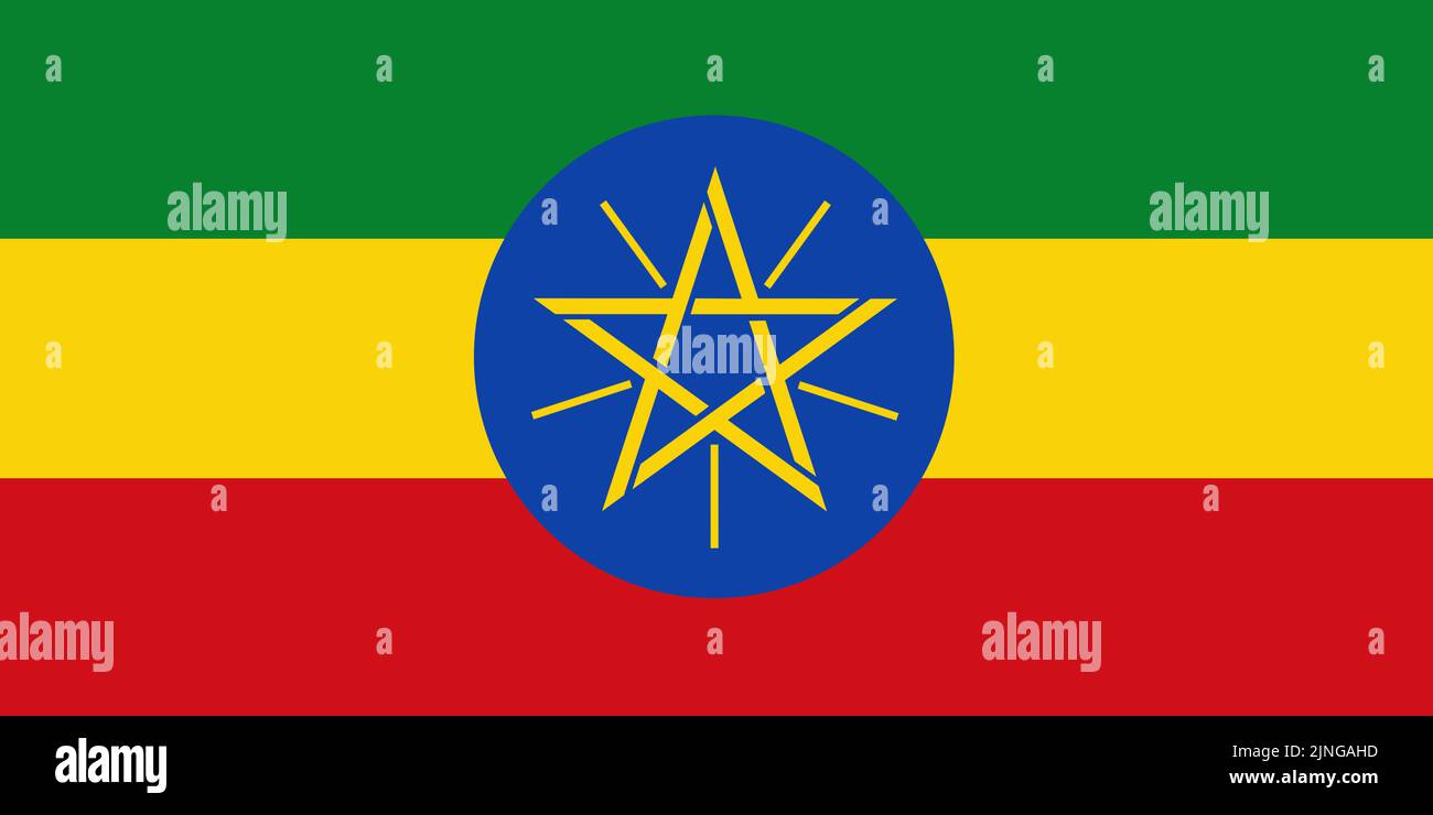 Etiopia bandiera sfondo illustrazione verde giallo rosso blu disco pentagramma oro Foto Stock