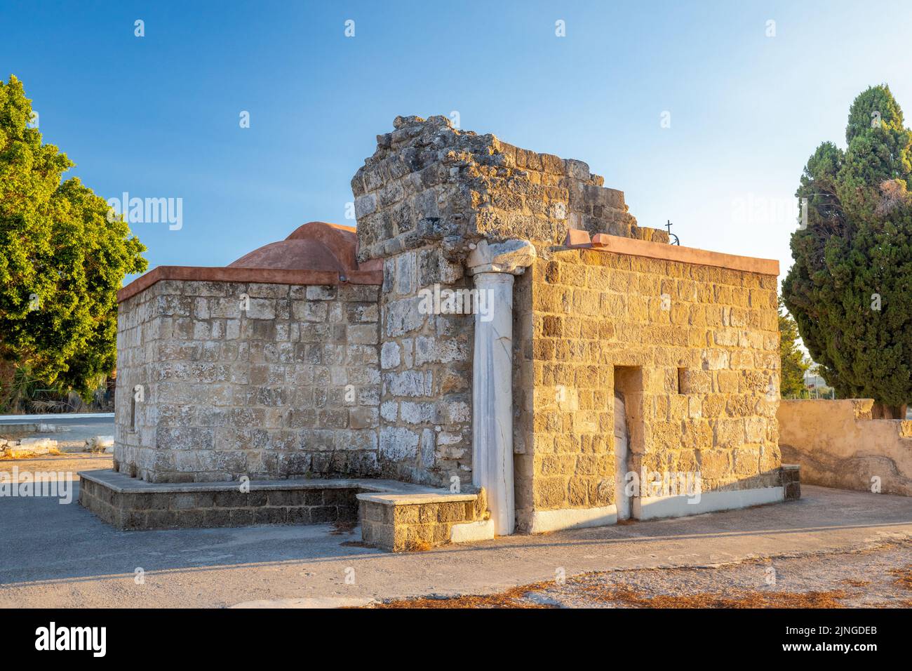 Chiesa di Panagia Katholiki vicino Afandou villaggio sull'isola di Rodi, Grecia, Europa. Foto Stock