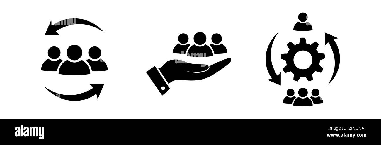 Icona dell'assistenza clienti impostata in piano. Simbolo di aiuto sociale Illustrazione Vettoriale