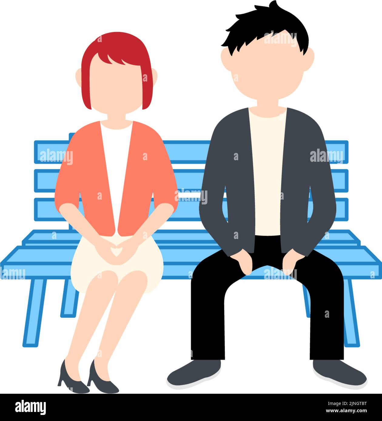 Illustrazione di uomini e donne seduti fianco a fianco su una panca illustrazione vettoriale Illustrazione Vettoriale
