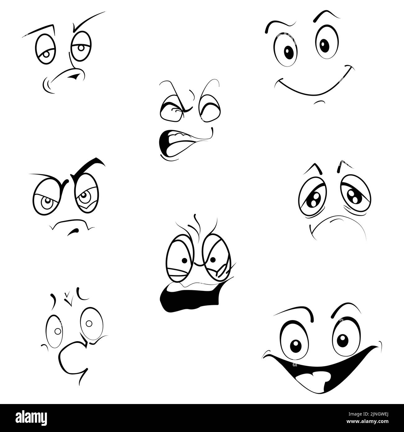 Illustrazione vettoriale di diverse espressioni facciali in stile cartoon Illustrazione Vettoriale