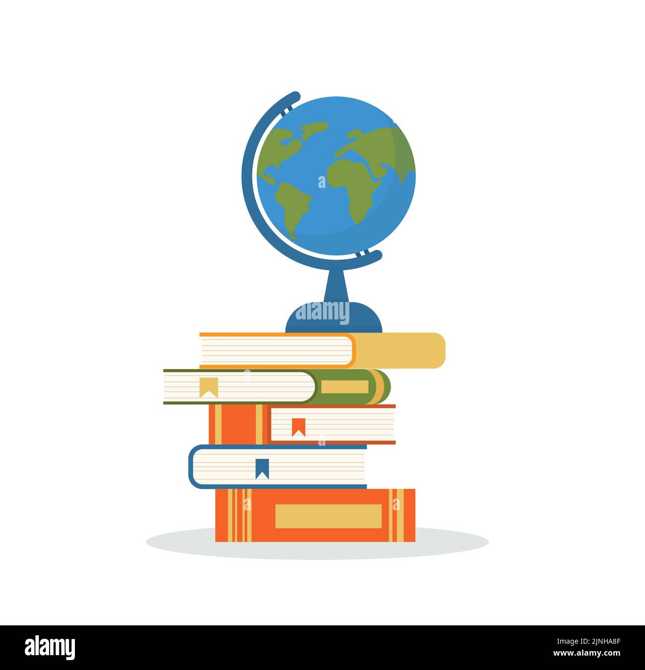 Illustrazione di concetto per istruzione, libri, università, studente, ricerca, scuola. Illustrazione in stile piatto. Libri e globi 10 Illustrazione Vettoriale