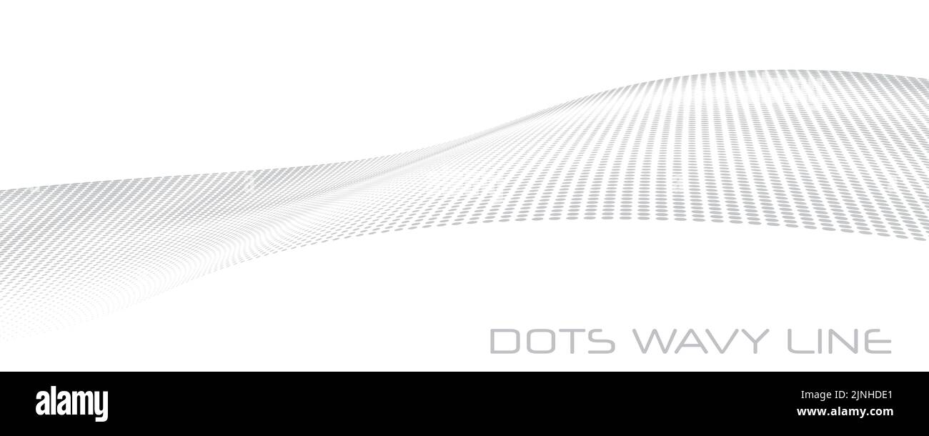 Punti grigi astratti in prospettiva linea ondulata curva con effetto mezzitoni. Motivo grafico vettoriale Illustrazione Vettoriale