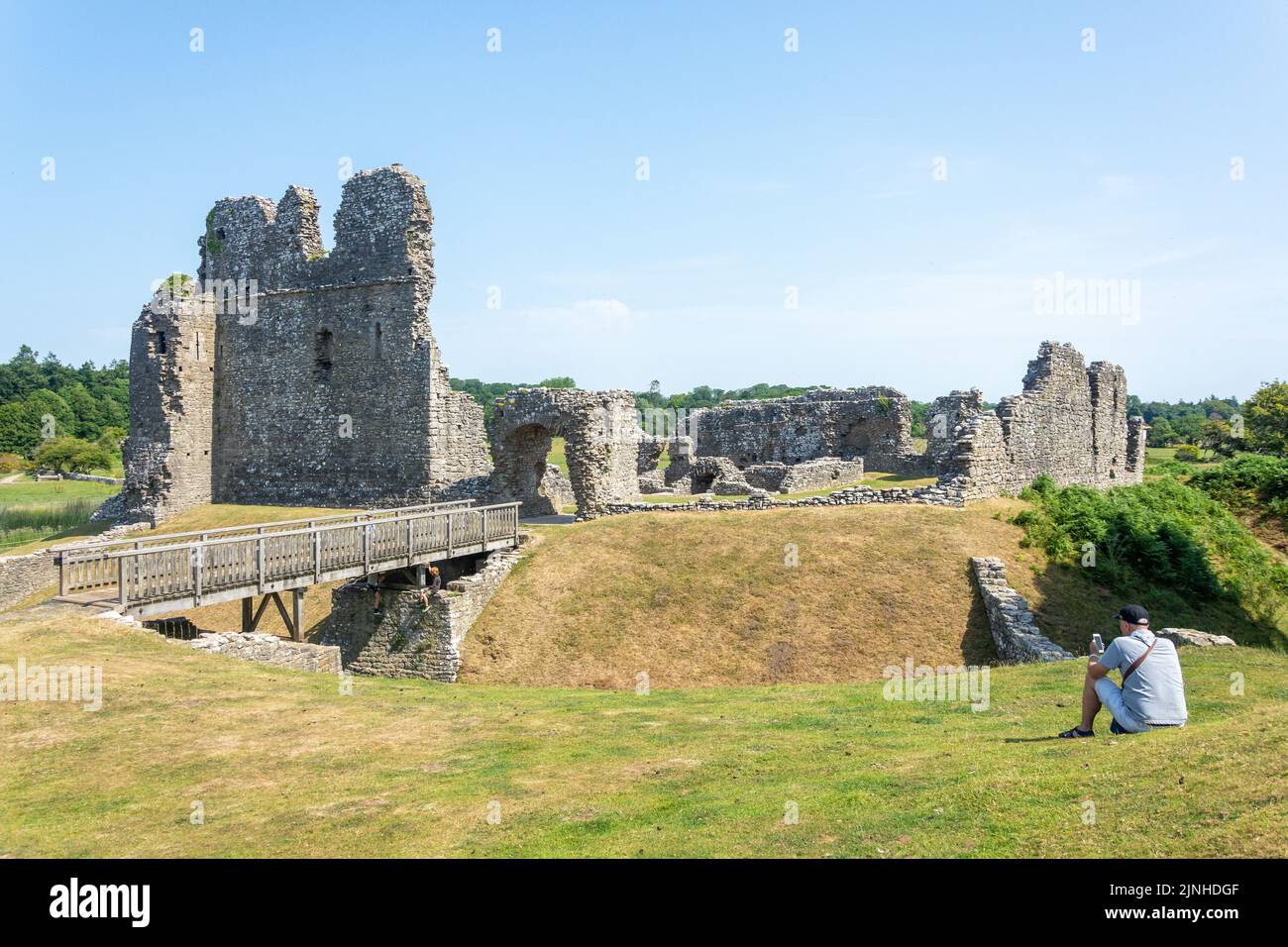 Rovine del castello di pietra normanna, Castello di Ogmore, Ogmore, vale of Glamorgan (Bro Morgannwg), Galles (Cymru), Regno Unito Foto Stock