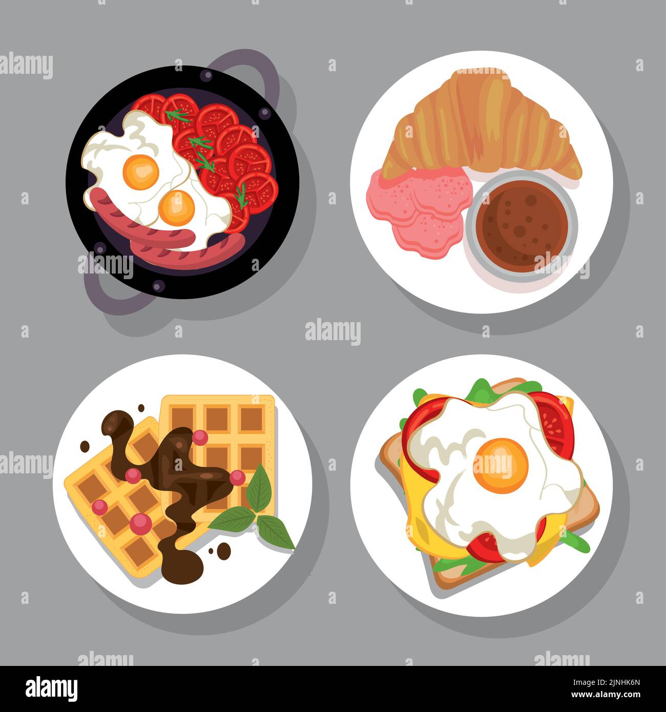 quattro deliziosi menu per la colazione Illustrazione Vettoriale