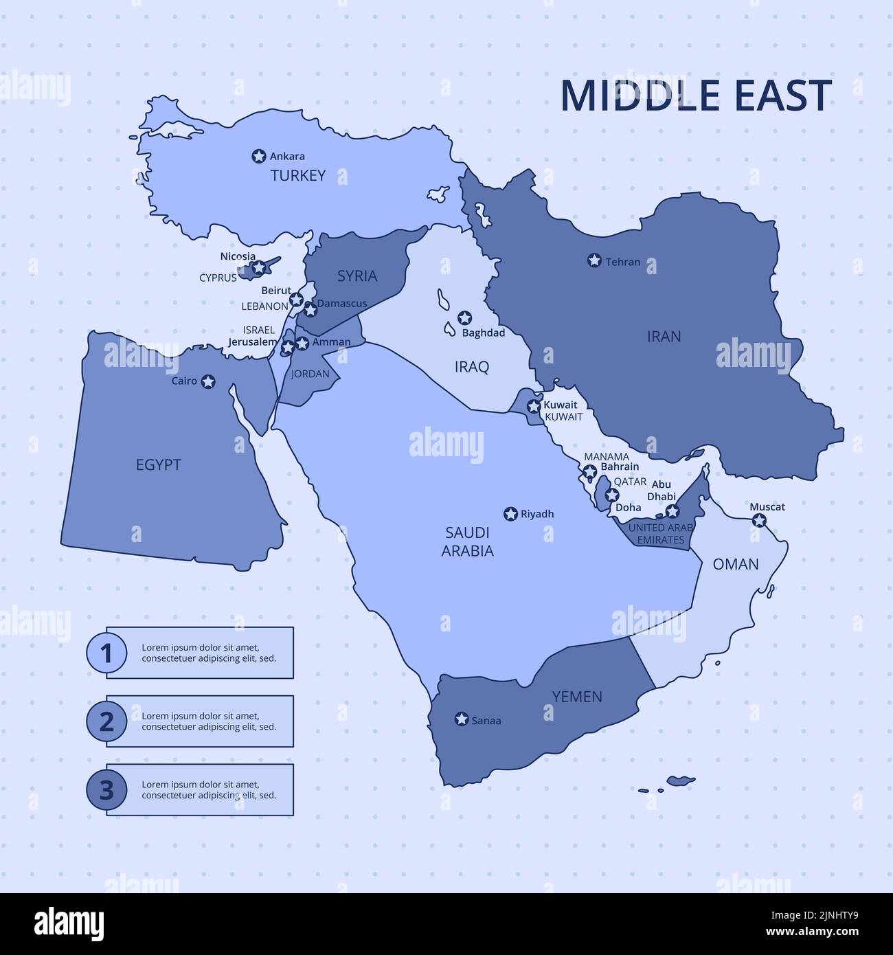 Illustrazione della mappa mediorientale disegnata a mano illustrazione del vettore. Illustrazione Vettoriale
