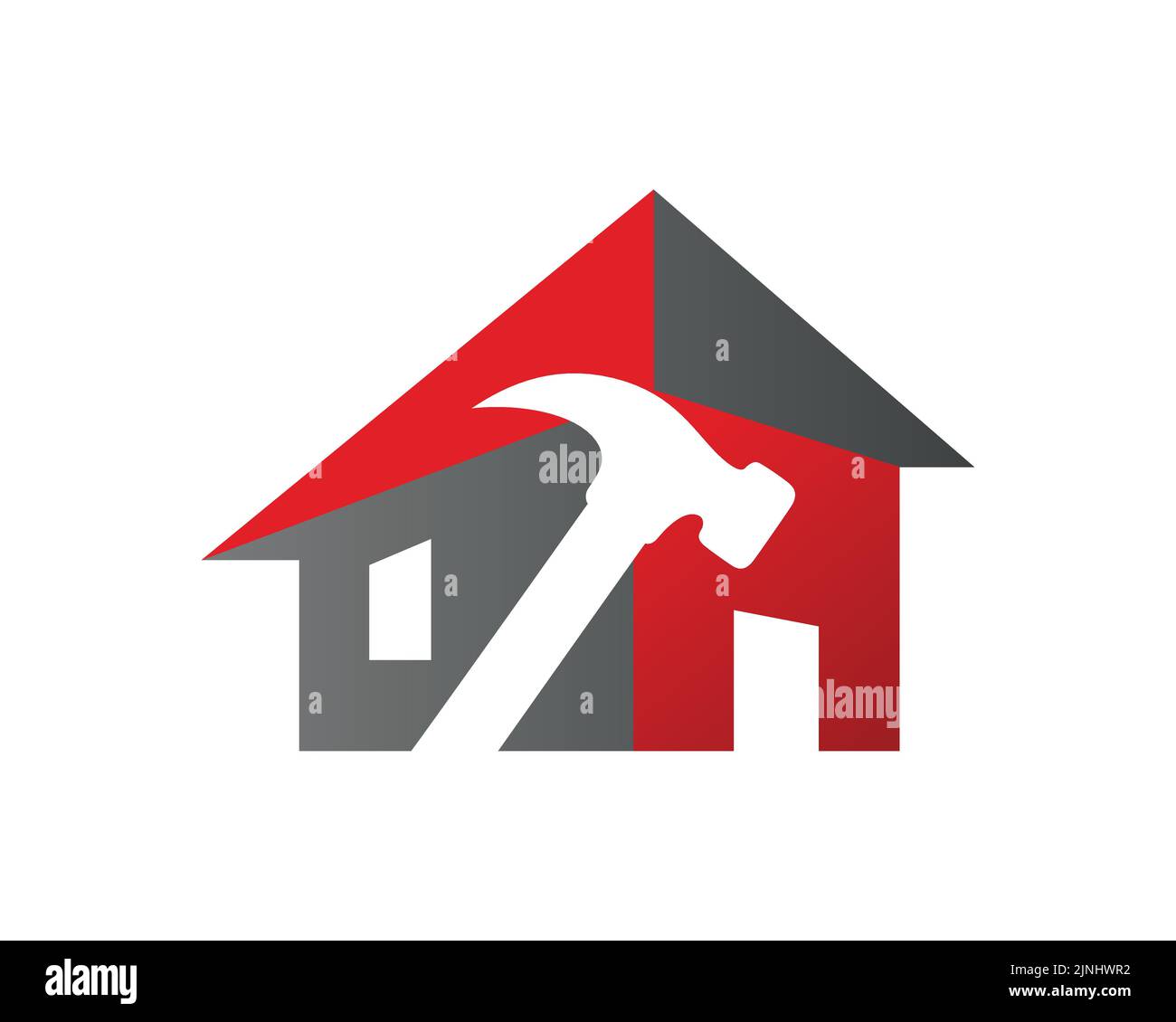 Semplice bene immobile combinato con Hammer illustrazione simbolizzando costruzione e bene immobile Illustrazione Vettoriale