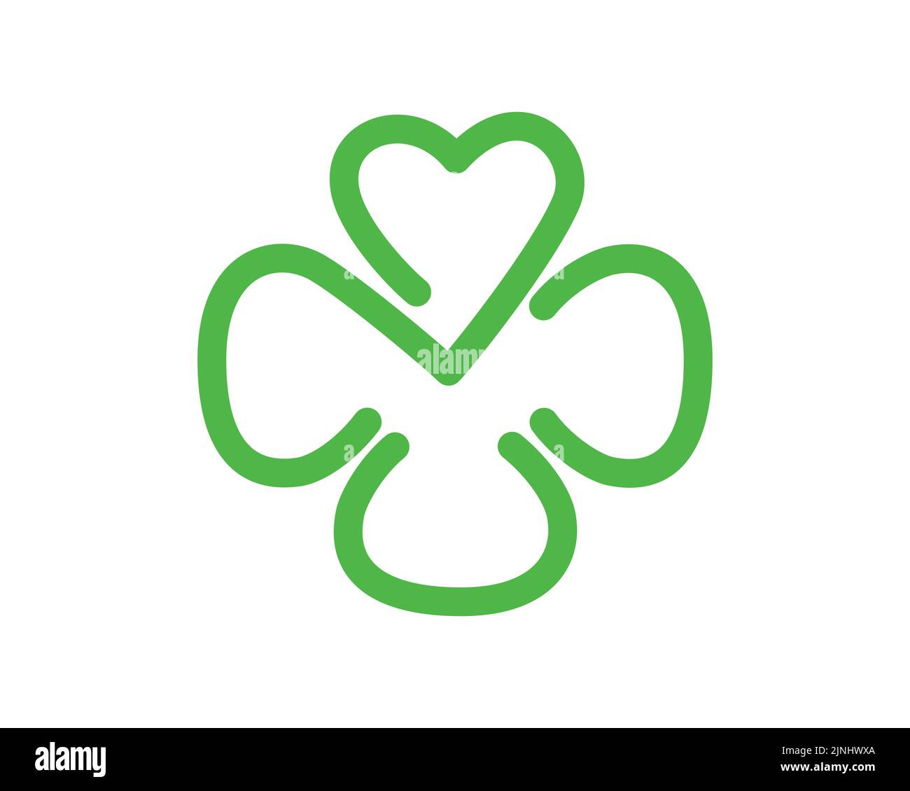 Trifoglio combinato con petali d'Amore Illustrazione visualizzata con colore Verde e semplice Illustrazione che simboleggia fortuna, amore e calore Illustrazione Vettoriale