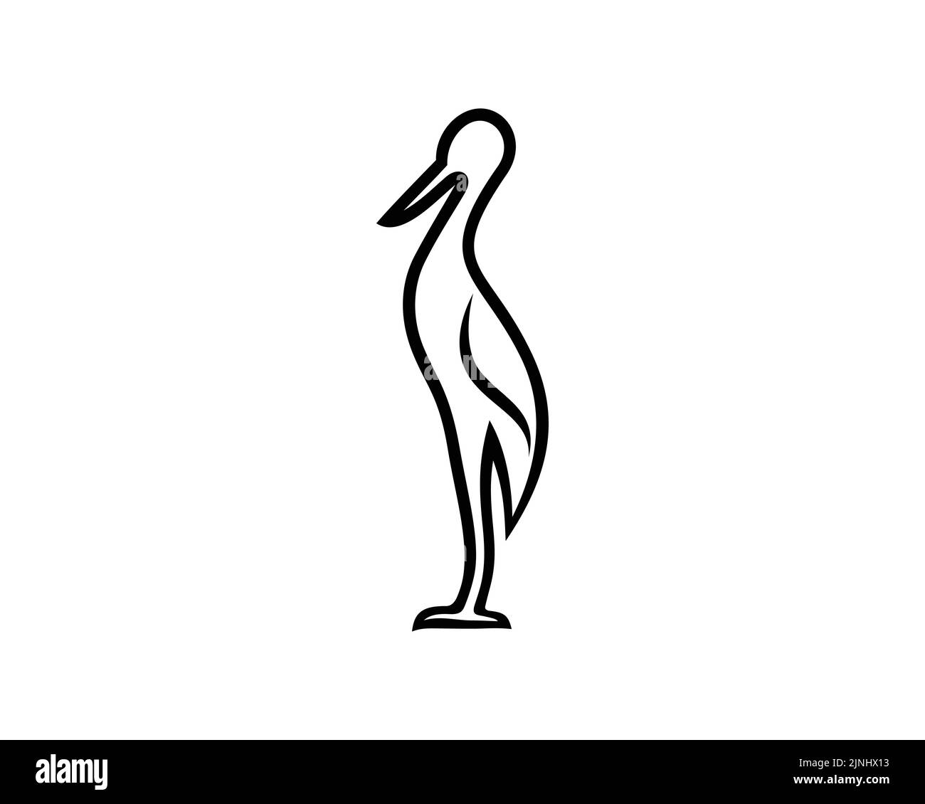 Stork semplice con gesti in piedi visualizzati in stile Silhouette Illustrazione Vettoriale