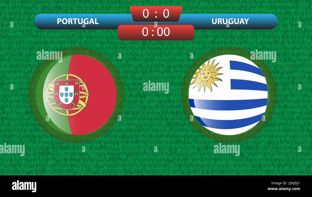 Modello di segnapunti Portogallo vs Uruguay per il torneo di calcio 2022 in Qatar. Raggruppa Una partita. Illustrazione vettoriale. Modello sportivo. Illustrazione Vettoriale