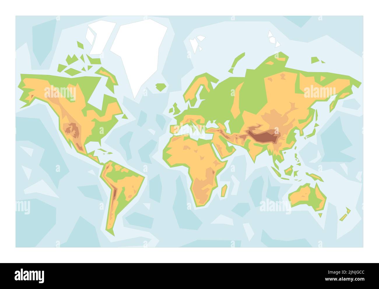 Mappa fisica semplificata del mondo Illustrazione Vettoriale