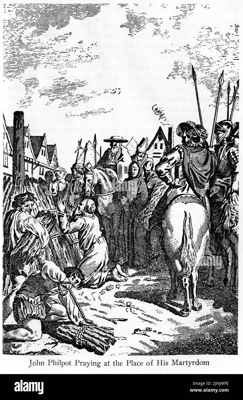 Incisione di John Philpot (1516–16 gennaio 1557) Arcidiacono di Winchester e martire protestante inglese Foto Stock