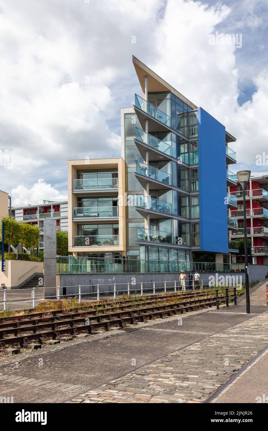 The Point Apartments architettura contemporanea, Wapping Wharf, City of Bristol, Inghilterra, Regno Unito Foto Stock