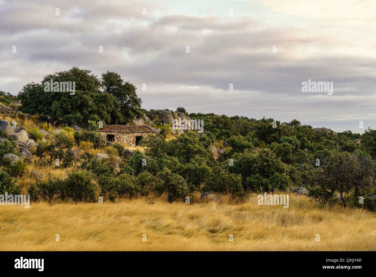Piccola casa di rifugio nella campagna mediterranea. Foto Stock