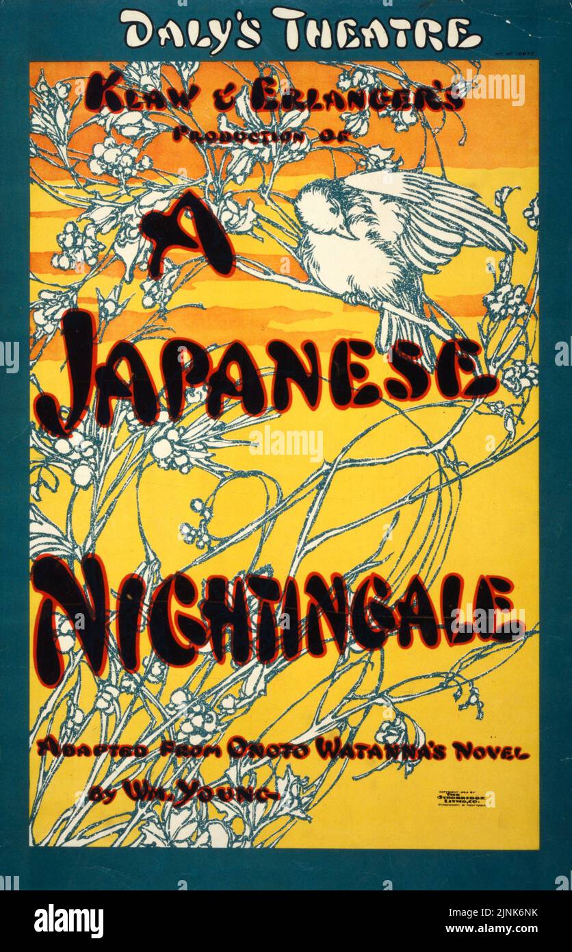 Un nightingale giapponese (circa 1903) Klaw and Erlanger, Daly's Theatre, adattato dal romanzo di Onoto Watanna di William Young. Poster di Strobridge e Co Foto Stock