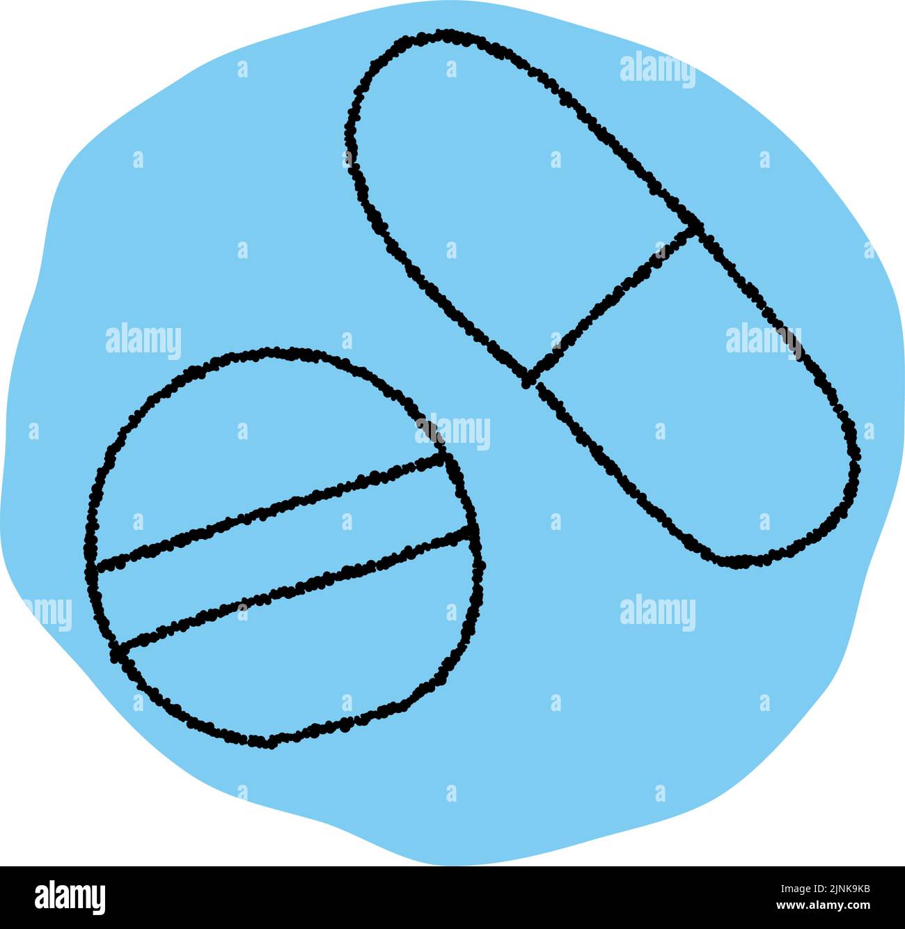 Semplice capsula e pillola icona, stile di scrittura a matita Illustrazione Vettoriale